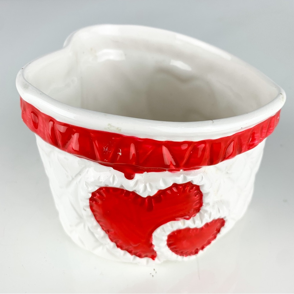 Vintage Ceramic Valentines Day Heart Planter Vase Cupid Brinns Red Hearts Kitsch